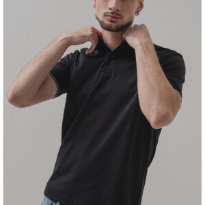 Tricou polo de bumbac organic - Alb/Negru stins