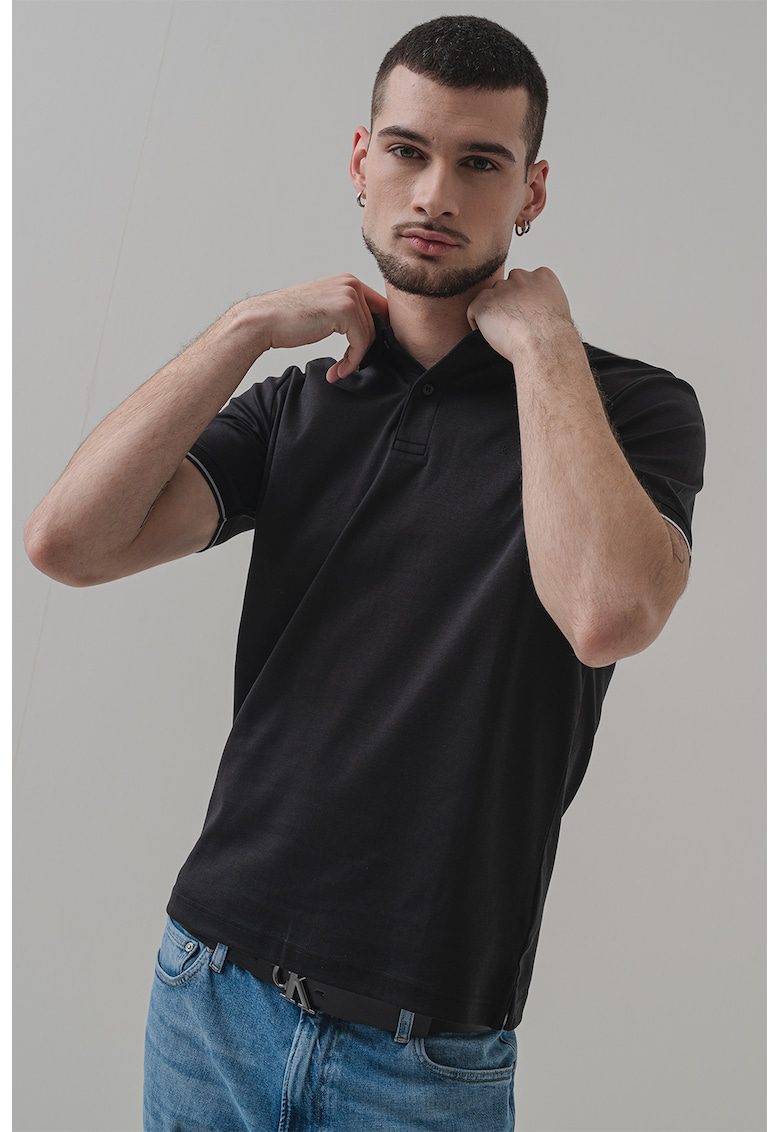 Tricou polo de bumbac organic - Alb/Negru stins