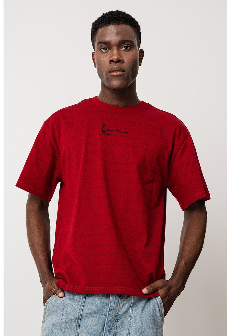 Tricou cu decolteu la baza gatului - Negru/Rosu inchis