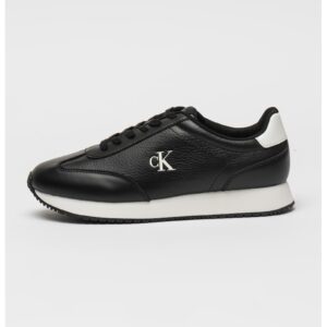 Pantofi sport din piele cu garnituri din piele ecologica - Alb/Negru stins