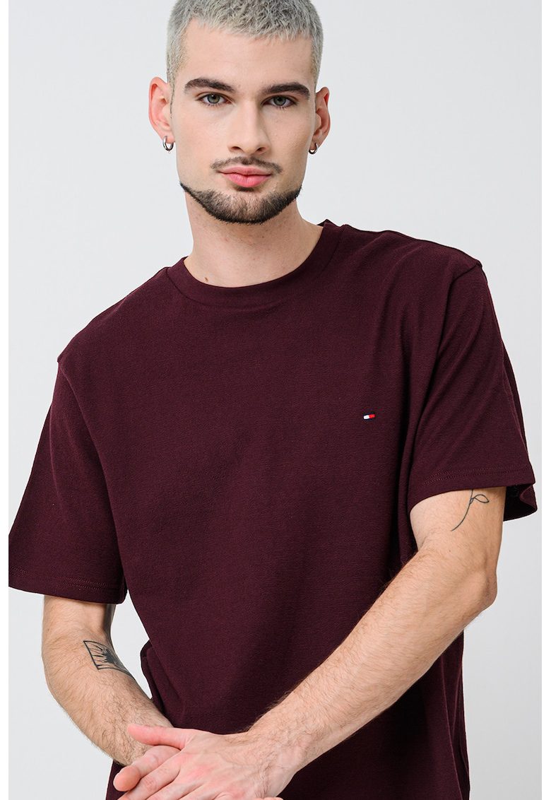 Tricou din bumbac cu decolteu rotund - Violet pruna