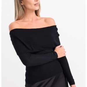 Pulover cu decolteu pe umeri - Negru