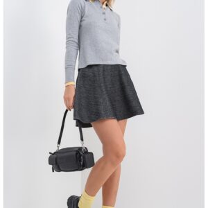 Pulover din amestec de casmir cu guler ascutit - Gri melange