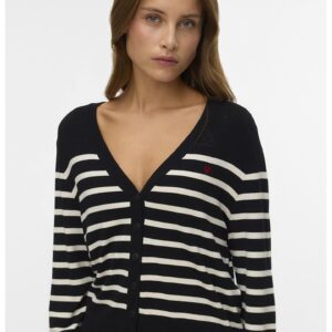 Cardigan cu decolteu in V si model in dungi - Alb/Negru
