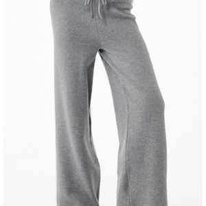 Pantaloni cu snur si croiala ampla - Gri melange