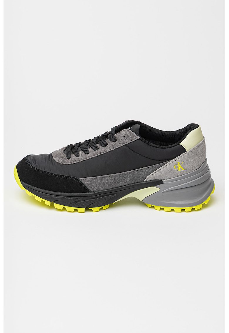 Pantofi sport cu insertii din piele intoarsa - pentru alergare Hike - Negru/Gri inchis/Verde fistic