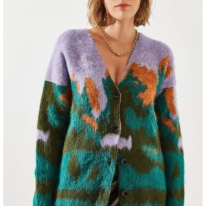 Cardigan lung din jacquard gros - albastru azur - tricot -