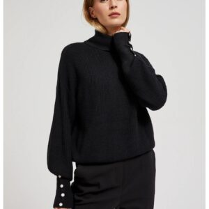 Pulover negru cu gat si maneci bufante - Negru