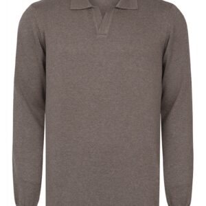 Pulover tricotat cu guler polo - Maro