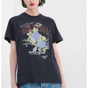 Tricou de bumbac cu imprimeu floral - Verde/Albastru/Gri antracit