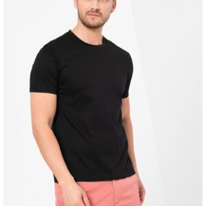 Tricou de bumbac cu decolteu la baza gatului Tessler - Negru