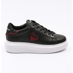 Pantofi sport de piele cu logo si strasuri Heart of Karl - Rosu/Negru
