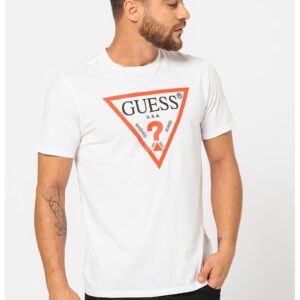 Tricou de bumbac cu imprimeu logo - Alb optic/Rosu deschis