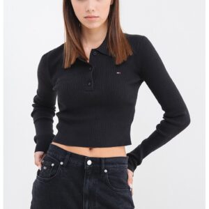 Pulover crop din amestec de bumbac organic - Negru