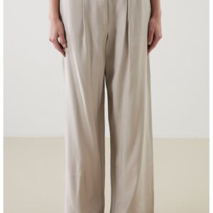 Pantaloni cu croiala ampla si talie elastica - Maro taupe