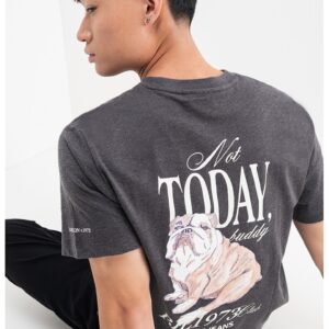 Tricou de bumbac cu imprimeu pe spate - Gri inchis melange/Bej inchis/Alb optic
