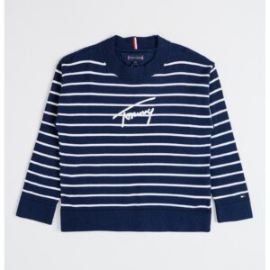Pulover de bumbac organic cu logo - Alb/Bleumarin