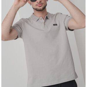 Tricou polo din amestec de bumbac organic cu logo discret - Alb/Grej