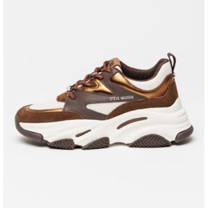Pantofi sport cu piele intoarsa Progressive - Alb/Bronz