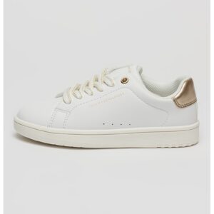 Pantofi sport low-cut din piele ecologica - Alb/Auriu
