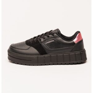 Pantofi sport cu platforma si insertii de piele intoarsa ecologica - Negru stins