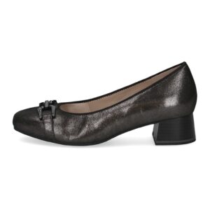 Pantofi din piele cu toc kitten si varf patrat - Gri inchis