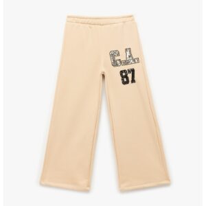Pantaloni de trening din amestec de bumbac cu paiete - Bej inchis/Argintiu
