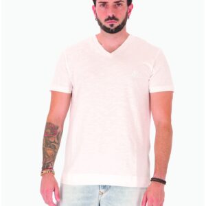 Tricou de bumbac cu decolteu in V - Alb