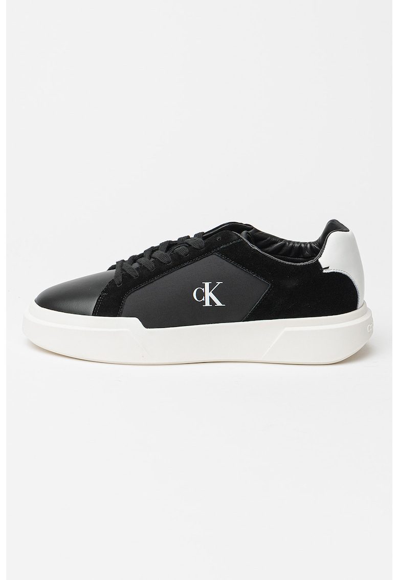Pantofi sport din piele intoarsa si material textil cu logo si aspect masiv - Negru/Alb murdar