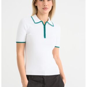 Tricou polo cu garnituri contrastante - Alb/Verde