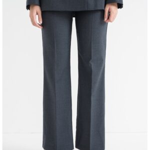 Pantaloni eleganti evazati din amestec de lana cu talie inalta - Gri carbune