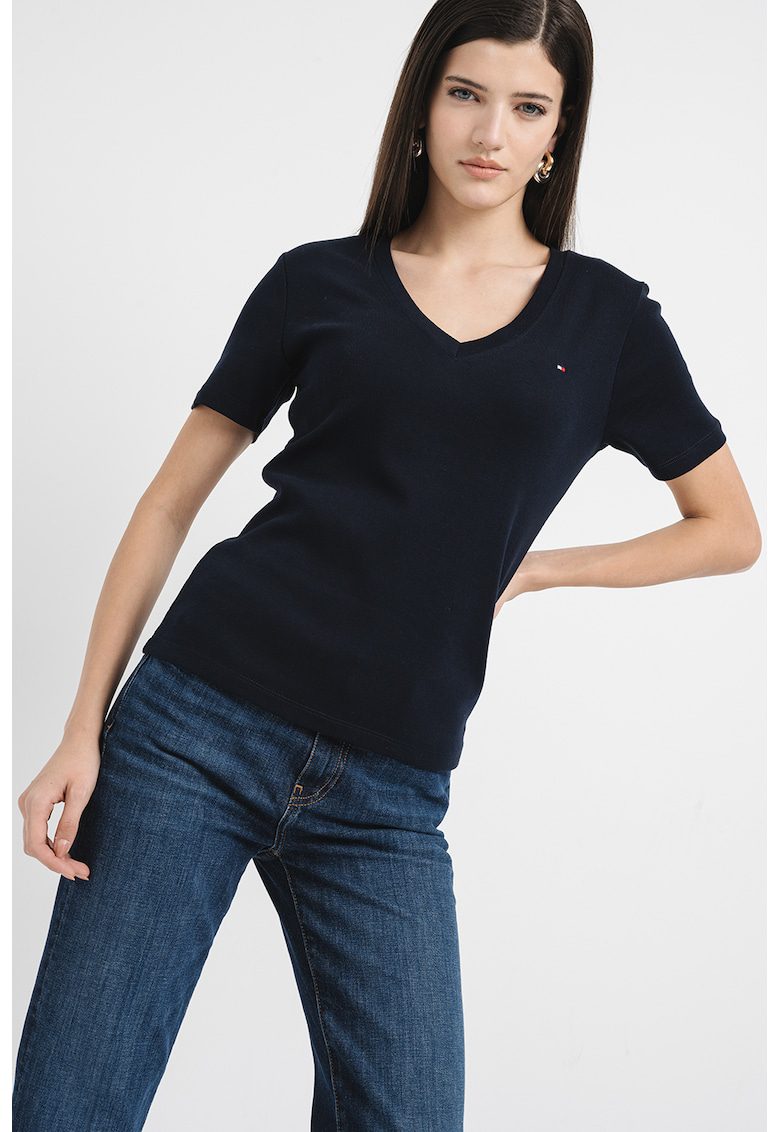 Tricou slim fit cu decolteu in V Cody - Bleumarin