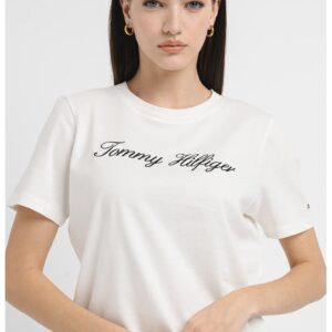 Tricou de bumbac organic cu broderie logo - Alb