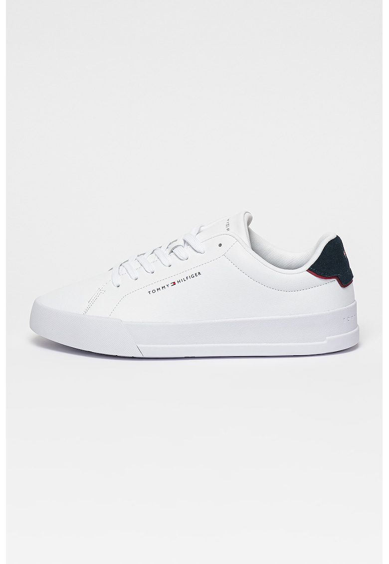 Pantofi sport Court din piele cu insertii din material sintetic - Alb optic/Bleumarin