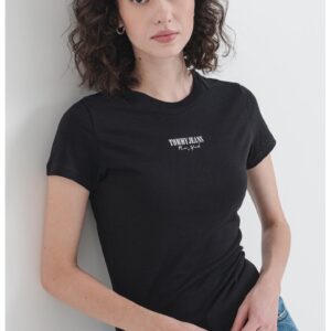 Tricou slim fit cu imprimeu logo - Alb/Negru