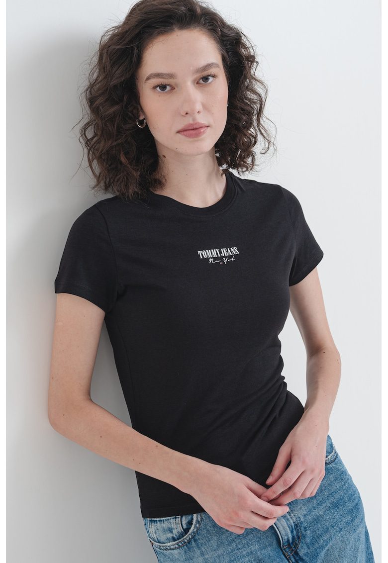 Tricou slim fit cu imprimeu logo - Alb/Negru
