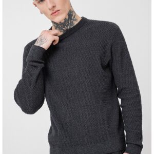 Pulover slim fit cu model texturat - Negru melange