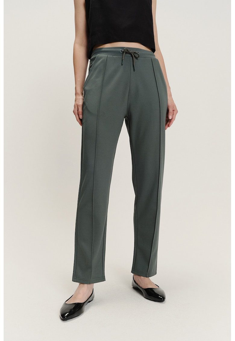Pantaloni din amestec de modal cu talie ajustabila - Verde inchis