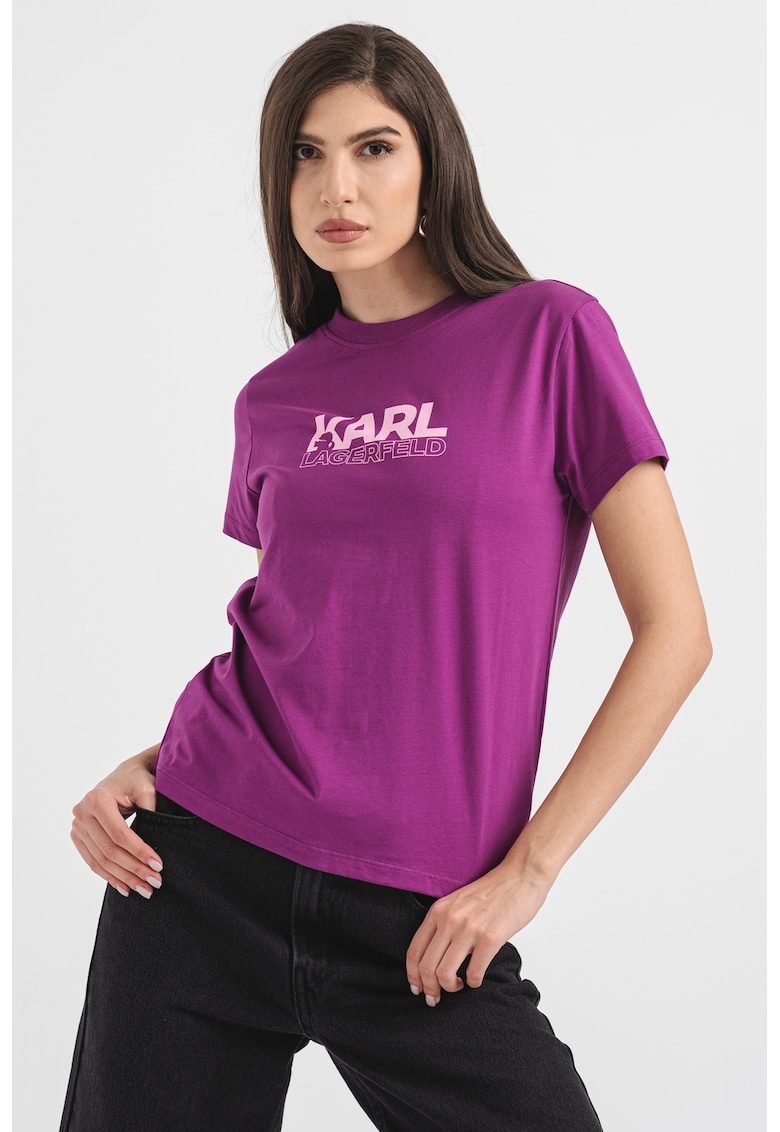 Tricou de bumbac organic cu logo - Ametist/Roz
