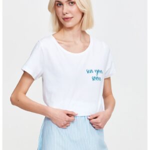 Tricou de bumbac cu model text - Alb
