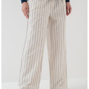 Pantaloni din amestec de in si bumbac Herly - Negru stins/Crem