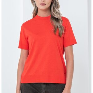 Tricou din amestec de lyocell cu decolteu la baza gatului - Rosu