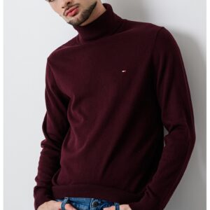 Pulover din amestec de bumbac organic si casmir cu guler inalt - Violet pruna