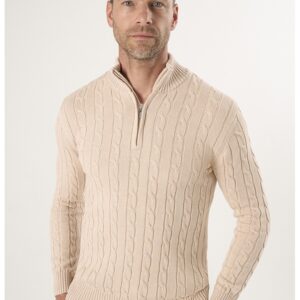 Pulover regular fit cu fenta cu fermoar - Bej