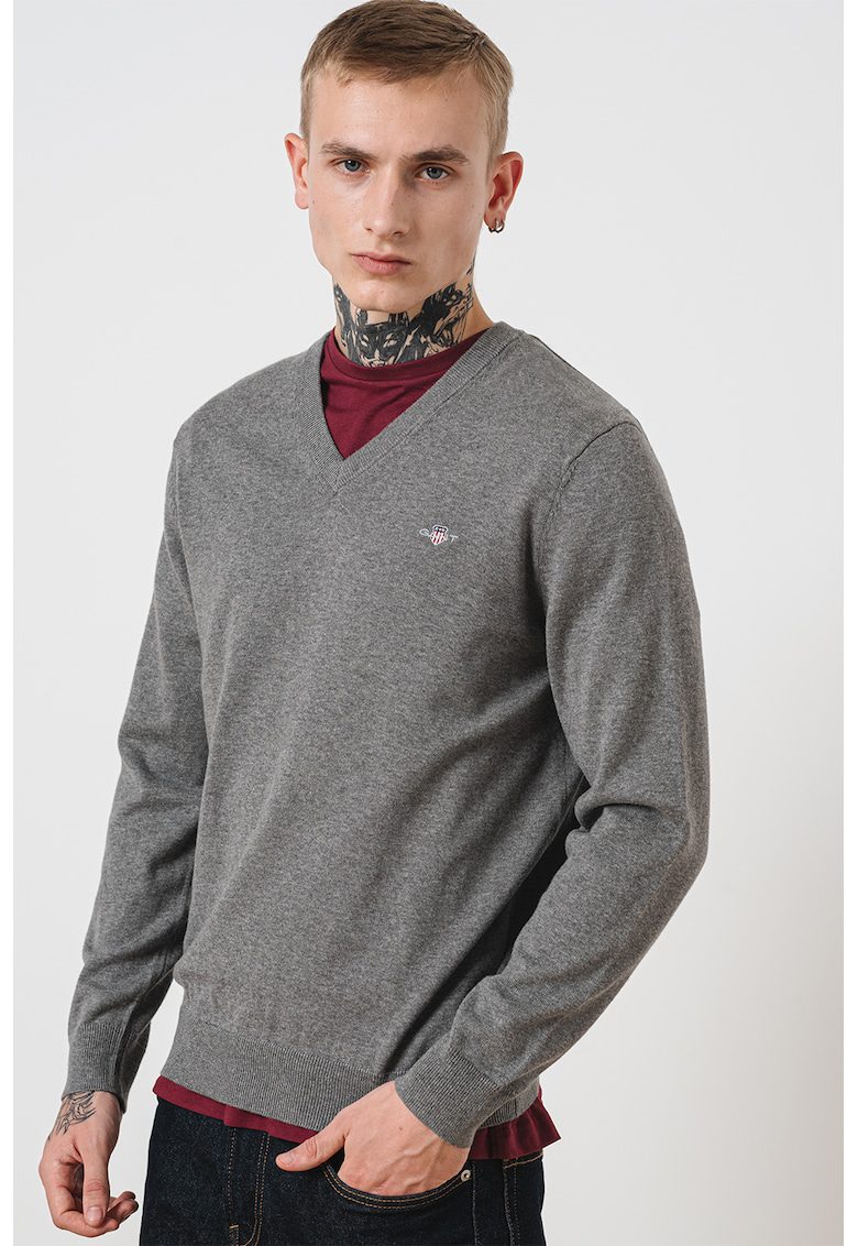 Pulover cu decolteu in V Classic - Gri