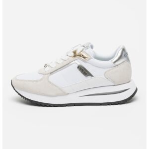 Pantofi sport din material textil cu garnituri din piele intoarsa - Alb/Gri deschis
