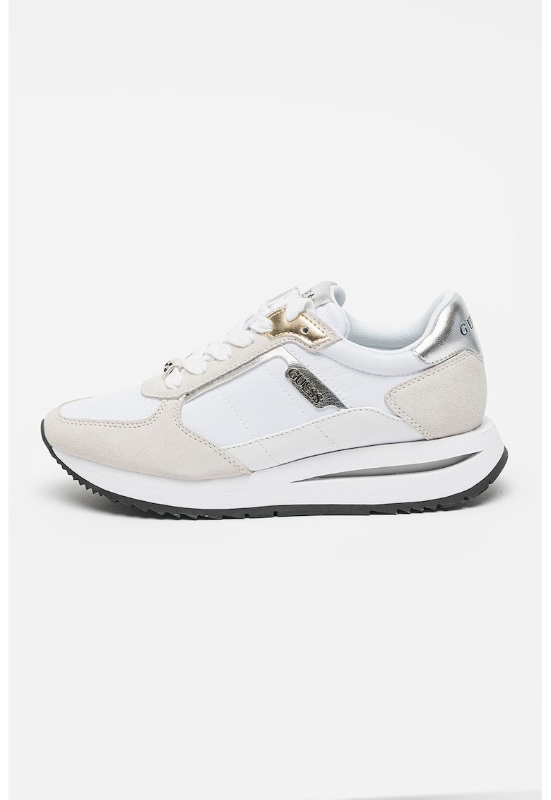 Pantofi sport din material textil cu garnituri din piele intoarsa - Alb/Gri deschis