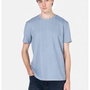 Tricou striat cu decolteu la baza gatului - Albastru pastel
