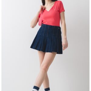 Tricou striat cu decolteu in V - Roz