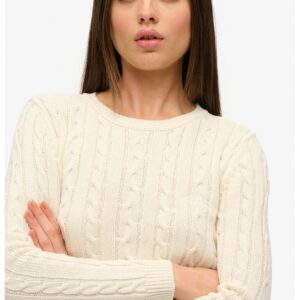 Pulover slim fit cu model torsade - Crem